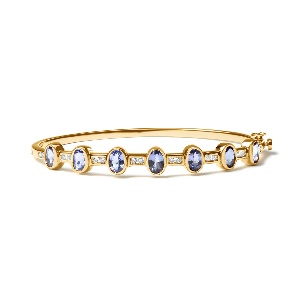 14K Yellow Gold Round-Cut Diamond and Tanzanite Bracelet (3.44 cttw, H-I